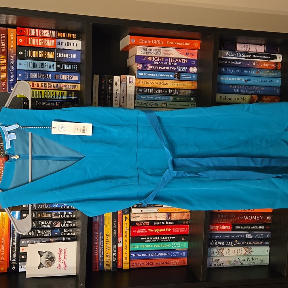 Draper James Teal Blue V-Neck Dress with Waist Sash